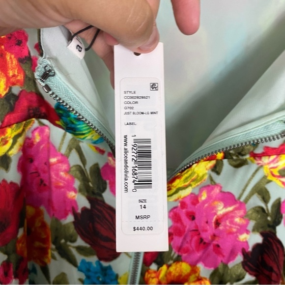 Alice + Olivia Christina Floral High Low Just Bloom Silk Blend Dress Midi Sz 14 - Picture 4 of 5